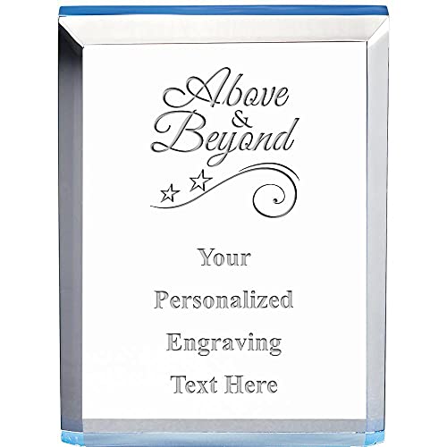 Crown Awards 4" H Recognition Blue Tinted Acrylic Trophy Above and Beyond Award - Customized Trophy with Blue Accents for Recognition, with Free Personalization Prime