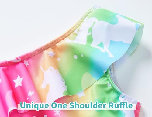 Image of Snowheart Girls Swimsuit Adjustable Shoulder Strap UPF50+ One-Shoulder Ruffle Bathing Suit 3-12T