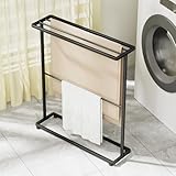 UTIMIU バスタオルハンガー タオルハンガー バスタオルスタンド 約W65×D18×H74.5cm タオル掛け 大判サイズ対応 掛けやすい 室内干し 物干し アジャスター付き バスタオルバー スリム 浴室 洗面所 トイレ 風呂場 隙間収納 ラック (ブラック)