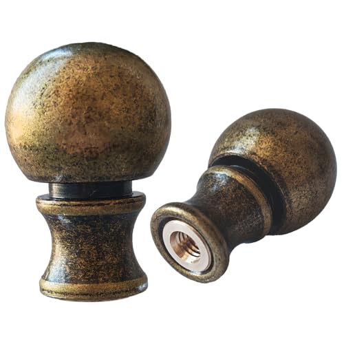 Image of Lamp Finials 2 Pack, 1 /4-27 Thread Antique Brass | Solid metal antique brass finish. Includes nut cap & harp adapter. For table lamps, floor lamps, home lighting. Easy install.