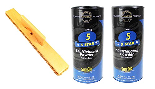 Twin Pack of Sun-Glo #5 Speed Shuffleboard Powder Wax Bundled with a Sun-Glo Shuffleboard Sweep