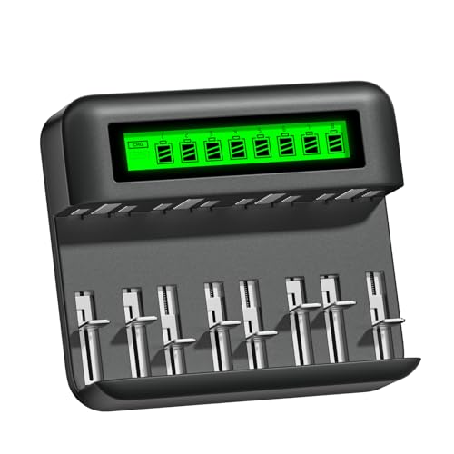 CITYORK 8 Bays Smart LCD Universal Battery Charger with Micro USB and Tpye C Charger Port, Individual Fast Charging for AA AAA C D Ni-MH Ni-CD Rechargeable Batteries