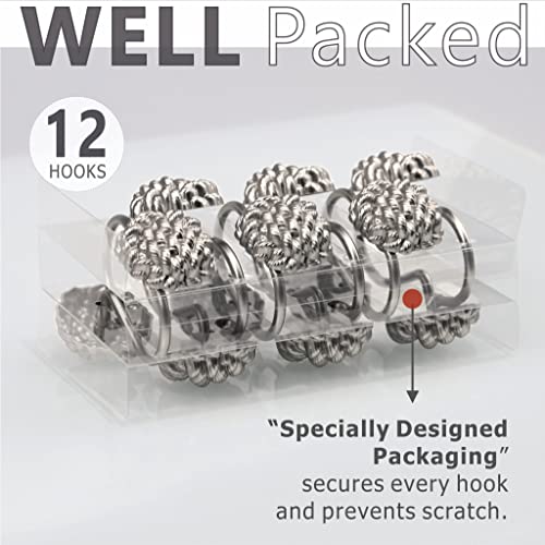 Decorative Shower Curtain Hooks Rings: Popkozzi Rust Proof Brushed Nickel Metal Shower Curtain Rings - Boho Nautical Silver Shower Curtain Hangers For Bathroom - Set Of 12 #TOP4