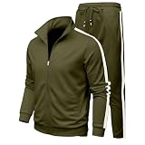 Material: mezcla de algodón Generisch Chándal para hombre de 2 piezas con cremallera completa sudadera y pantalones de chándal conjunto de tracksuit holgado traje completo falda vintage Y2K Hip Hop Streetwear, O Ejército Verde