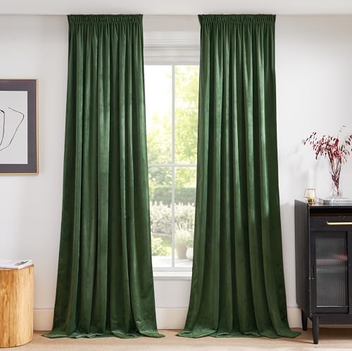 PONY DANCE Samt Gardinen Schwerer Vorhang Kälteschutz & Wärmeisolierend | 2er Set H260 x B132 cm, Matcha Grün, 300g/m², Verdunkelnde Vorhänge, Thermo Gardinen, mit Kräuselband, für