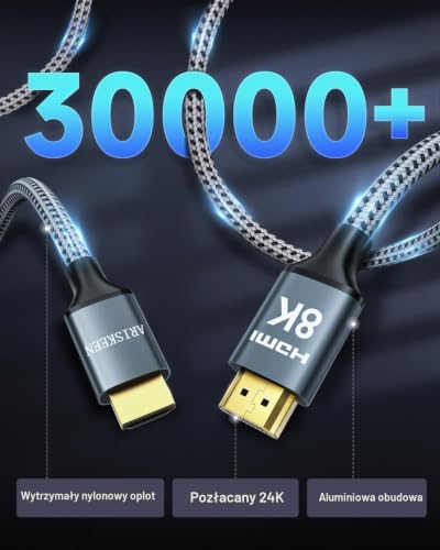 ARISKEEN Kabel 8K HDMI 2.1, 10 m, 48 Gb/s, High Speed pleciony nylonowy kabel HDMI, obsługuje 8K 60 Hz, 4K 120 Hz, kompa