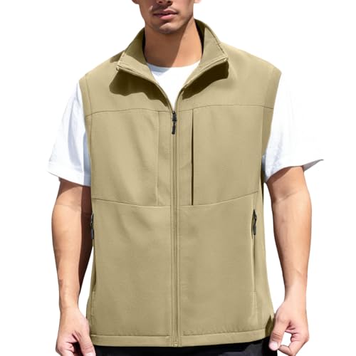 Chaleco utilitario vintage para hombre con solapa y bolsillos con cremallera, chaleco de viaje con múltiples bolsillos, chaqueta ligera para exteriores, para fotografía, excursiones de senderismo y