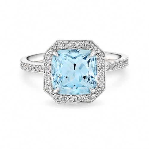 Ondine 3.0 Carat Aquamarine & Diamond Halo Ring in Platinum