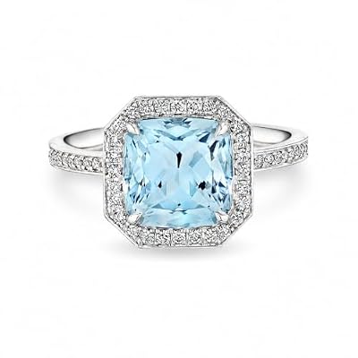 Ondine 3.0 Carat Aquamarine & Diamond Halo Ring in Platinum