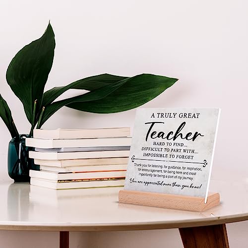 Afterprints Teacher Appreciation Gifts, Thank You Acrylic Plaque Signs with Wooden Stand, Teacher Gifts for Women, Teachers Office Desk Decor - Thumbnail 6