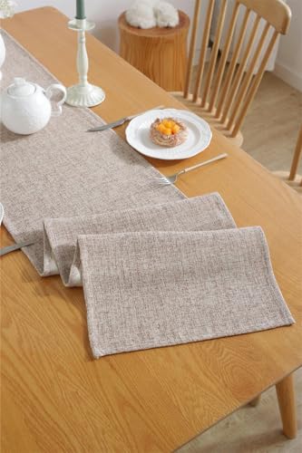 Chemin de table en lin beige 33x153 cm pour décoration de table basse rectangulaire - 7