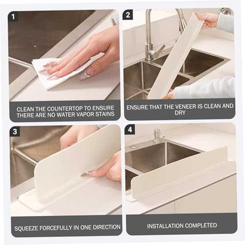 Protector contra salpicaduras para fregadero elevado, silicona beige con ventosa antihumedad 4