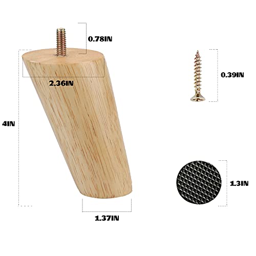 Docvania 4" Wood Furniture Legs Table Chair Legs Sofa Replacement Legs,Mid Century Furniture Feet Wood Legs For Dresser,Couch,Bed,Cabinet,Set Of 4,Slant Original Color #TOP2