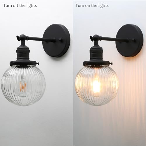 Image of Pathson Modern Hardwired Wall Sconce Lamp with Striped Glass, Rustic Wall Vanity Lighting Decor for Bathroom Living Room Bedroom