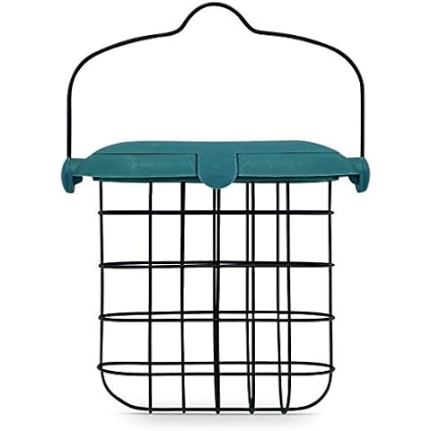 Garden Suet Bird Feeder with Plastic Flip Top Lid, Galvanised Steel Cage & Hanger - for Outdoor Feeding of Finches, Robins & other Variety of Garden Birds Cover