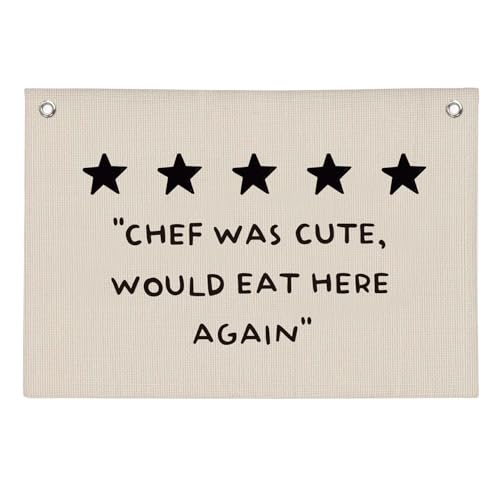 NaZaUK Chef Was Cute Would Eat Here Again Funny Wall Hanging Canvas Banner, Funny Kitchen Hanging Banner Flag Wall Art Decor for Kitchen Dining Room Restaurant, 20x30 Inch