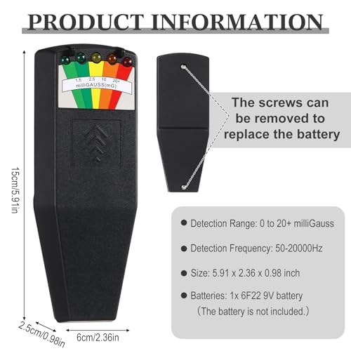 Detector de medidor EMF de 5 LED para caza de fantasmas e inspección del hogar, pack de 2 2