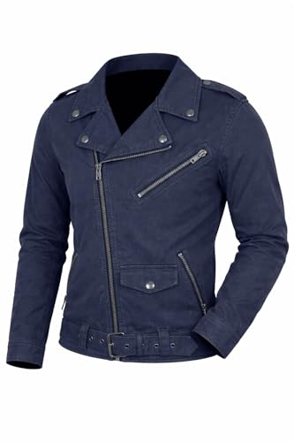 Image of Summer Lightweight Canvas Breathable Cotton Jacket For Men | Punk Gothic Brando Biker Coat Classic Rock Streetwear Belted Jacket