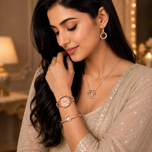 Image of Signature Edit Watch & Jewelry Set for Women | Women's Watch & Jewelry Gift Set, Rose Gold Watch with Bracelet, Necklace & Earrings