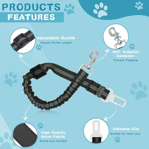 Mauepersu Hunde Sicherheitsgurt 2 Stück, Anschnallgurt Hund Auto mit reflektierendem elastischem Nylon-Bungee, Hunde sicherheitsgurt für alle Hunderassen und Auto Sitze Trunk