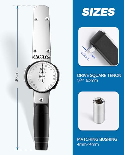 Image of NEWTRY Dial Torque Wrench, 0.3-3N.m, ±3% Accuracy, w / 4-14mm Sockets | 0.03N.m Graduation, Peak Memory, Dual-Scale Dial, Clockwise & Counterclockwise, Alloy Steel, Anti-Slip Handle, 1 /4 inch Drive