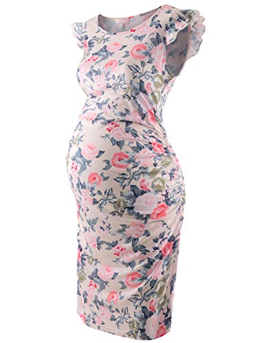 Bhome Floral Maternity Dress Flying Sleeve Casual Pregnancy Summer Dresses  Beige Flower S at Amazon Women's Clothing store