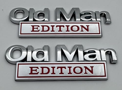 Image of 2pc Old Man Edition 3D Metal Emblem Fender Rear Tailgate Bumper Badge Nameplate Sticker Decal for Car Truck (Silver Red)