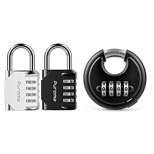 Puroma 2 Pack 4 Digit Combination Locks Outdoor Waterproof Padlock, And 4 Digit Disc Padlock With Hardened Steel Shackle, Keyless Heavy Duty Combo Lock For Outdoor Sheds Fence, Gate Hasps #TOP28
