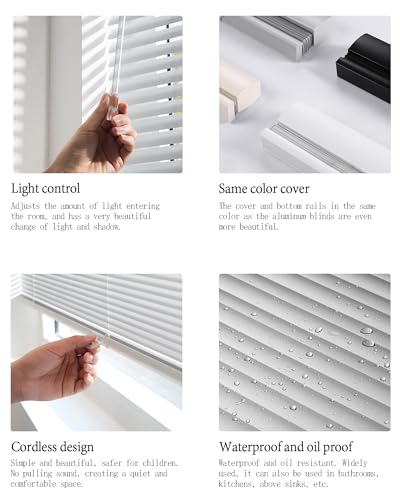 Custom 1 Inch Aluminum Blinds for Windows Cordless Sink Mini Venetian Blinds Aluminum Mini Blinds Cheap for Office Bathroom Blackout Horizontal Blinds. Beige,12