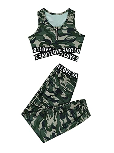 Jugaoge Kids Girls Gymnastics Crop Top Sport Bras with Athletic Pants Trousers 2 Pieces Activewear Set3