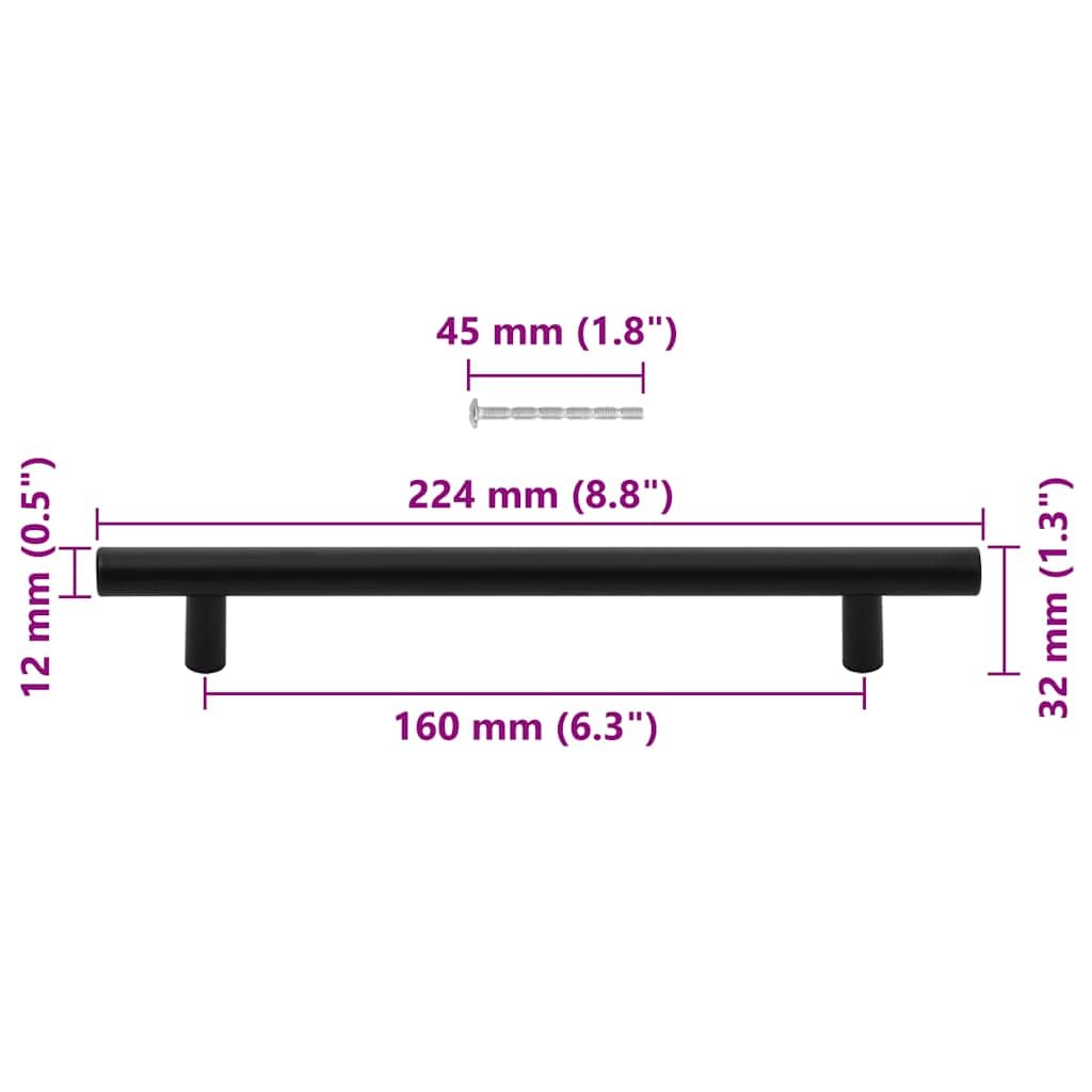 Tirador en T para muebles, 10 unidades, color negro, distancia entre orificios, 160 mm, acero inoxidable con recubrimiento en polvo para armario, cajón, puerta, cómoda, cocina, baño, montaje