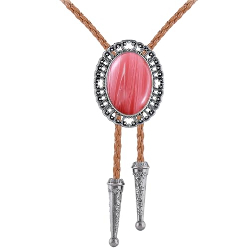 Image of Jeilwiy Bolo Tie for Men Real Stone Westwern Cowboy Ties Silver Bolos Women Leather Necktie Gift for Birthday Christmas