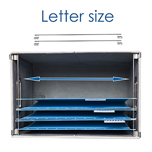 Prandom File Organizer Box - Set Of 2 Collapsible Decorative Linen Filing Storage Hanging File Folders With Lids Office Cabinet Letter Size Light Grey (14X9.3X10.8 Inch) #TOP4