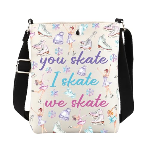 Skate Gifts for Ice Skating Lovers Skater Crossbody Bag Figure Skating Coach Gifts for Women Cross Body Bucket Bag with Strap (25226 Skater C)