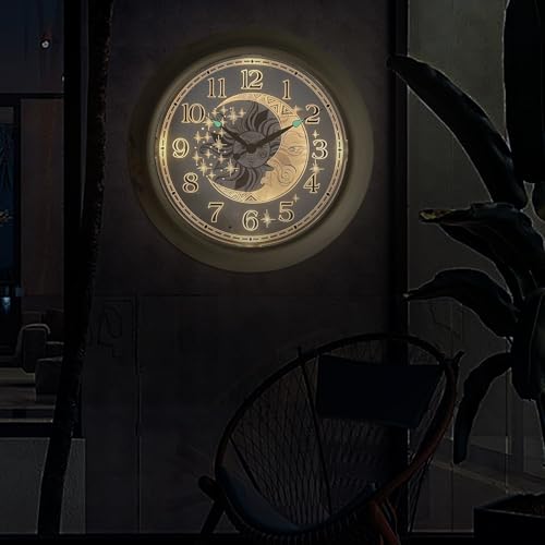 OCEST Metall Großes Nachtlicht Außenuhr Wasserdicht, 15 Zoll Leise Outdoor Indoor Uhr Beleuchtete Wanduhr Batteriebetrieben für Garten Pool Terrasse Wohnzimmer Dekorativ