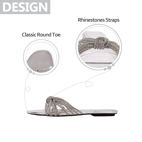Womens Rhinestone Straps Flat Sandals Comfortable Fashion Slip-On Round Toe Sparkle Flat Slide Sandals For Casual Daily Party Prom Vacation3