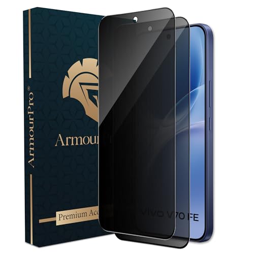 Image of ArmourPro Anti-Spy Privacy Tempered Glass for Vivo V70 FE - Anti Peeping Screen Protector, Edge to Edge Full Coverage, 9H Hardness, Easy Installation Kit | Pack of 2