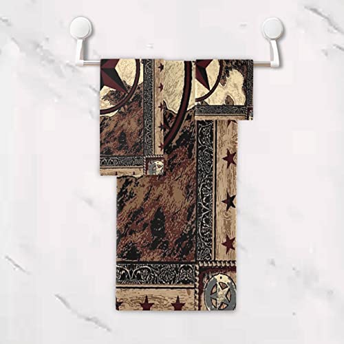 Hatesah Western Texas Star Bath Towels Set,Soft Highly Absorbent Vintage Style Stars Rustic Bathroom Towel Set 3 Piece,1 Bath Towel,1 Hand Towel,1 Washcloth,Decorative Bath Towels Set For Spa,Women #TOP4