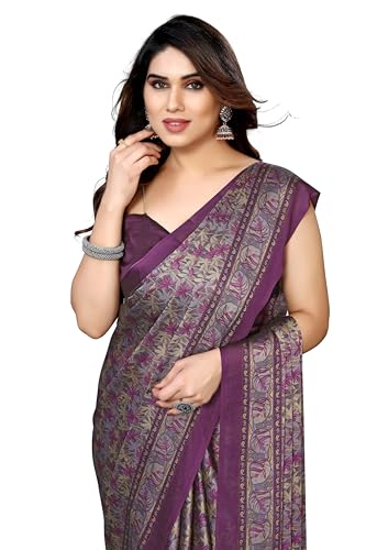 MIRCHI FASHION Women's Stylish Chiffon Leaf and Floral Printed Saree with Blouse Piece