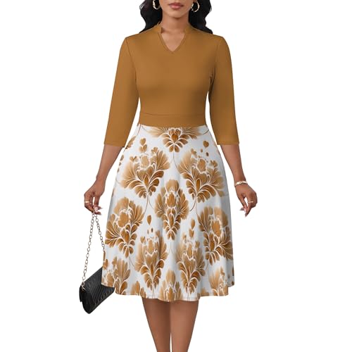 Image of PinkPatty Women's Casual A-line Midi Dresses 3 /4 Sleeve V Neck Fit and Flare Dress with Pockets