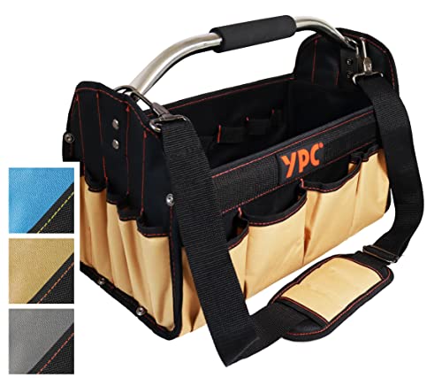 YPC Carrier Werkzeugkorb XL – Tragbare Werkzeugtasche mit stabilem Boden, Wasserfest, Reißfest, Faltbar, Schultergurt mit Polster & Metall-Handgriff, Sand-Schwarz, 40,5x30x19,5cm – 20 kg Tragkraft