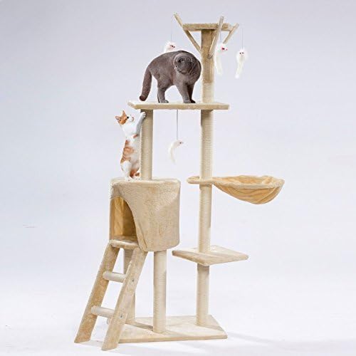 Gr8 Home Cat Tree Activity Centre Scratching Climb Post Climbing ladder Jumping Sleeping Hammock Pet Kitten Play Toy Floor Stand (Light Cream)