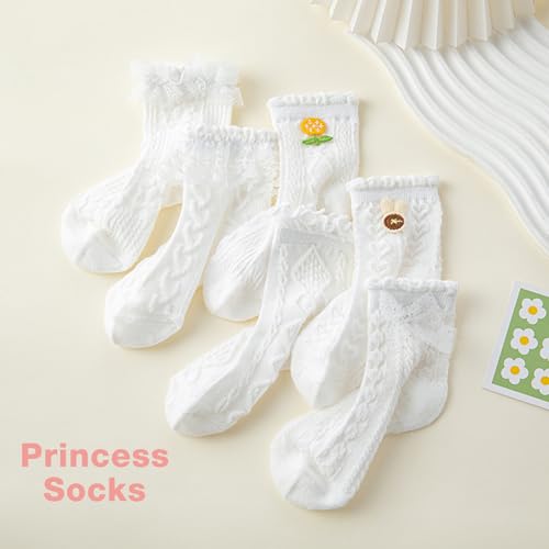 Mid Calf Socks for Girl White Lace Comfortable Crew Princess Dress Socks 8-12 Years 3 Pairs3