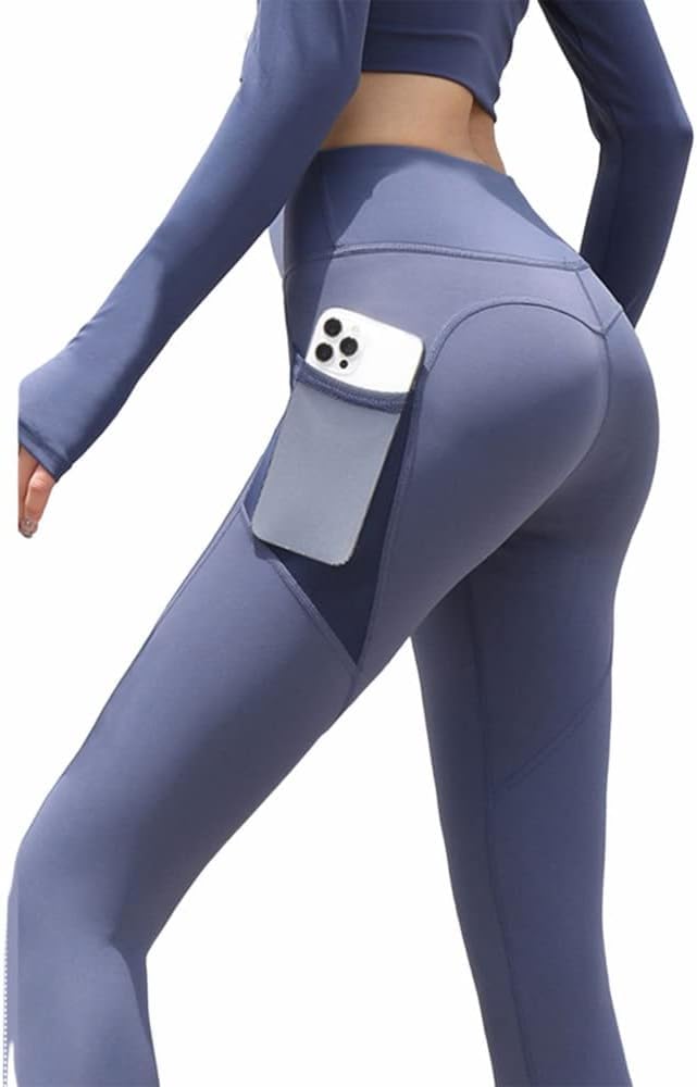 AlexvyanBlue Skinny & Slim Fit Gym Wear Yoga Pants with Pocket Ankle Length Leggings Workout Active wear | Stretchable Workout Tights | High Waist Sports Fitness- Nylon Fiber & Spandix