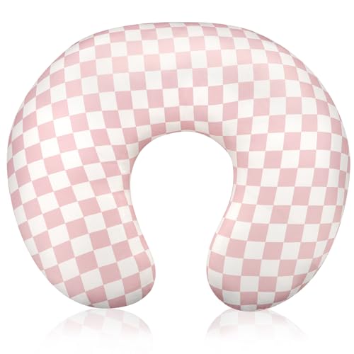 Image of DAYEEBALL Nursing Pillow Cover, Removable Nursing Covers for Breastfeeding Pillows, Stretchy and Soft Fit for Baby Girls Boys Newborn, Pink Checkerboard (Only Cover)