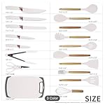19 Piece Silicone Kitchen Utensil Set with Wooden Handles, Black and White Color Options, Cooking Tools with Storage Holder - Image 5