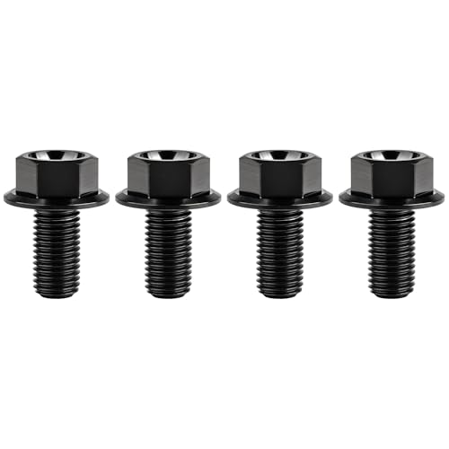 Image of Ti Screws M10 x 20 25 30 35 40 45 50 55 60 65 70 75 80 90 100mm 1.25 Pitch Titanium Flange Hex Bolt Pack of 4 (Black, M10x20mm)
