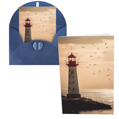 QMNSEHF 灯台とカモメのグリーティングカード 封筒付き Thank YouCard Happy Birthdayカード 女性用 男性用 クリスマス ハロウィン 結婚式 ブランク ノートカード あらゆる機会 グリーティングカード 4x6