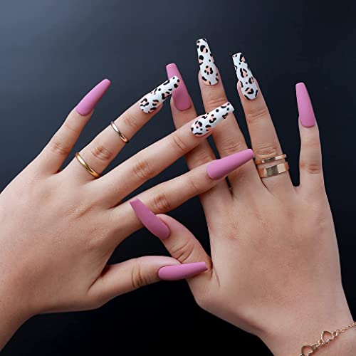 UPHUNAL Handmade Long Matte French Fake Nails, Artificial False Nails, Easy To Apply And Remove, Cool Full Cover Acrylic