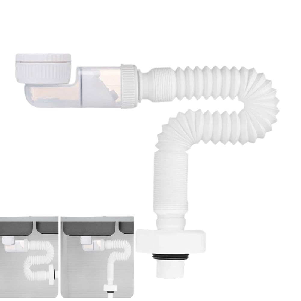 Gohytal Flexible Waste Pipe, 1 1/4" Bathroom Sink Plumbing Parts, Odour-Proof Sink Waste Trap, Replaceable Drain Down Hose